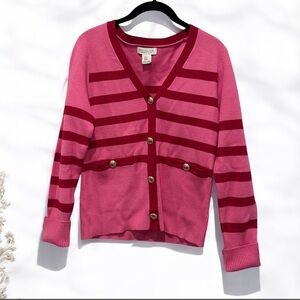 Rachel Zoe pink & red stripe button down cardigan sweater women’s size XS NWT